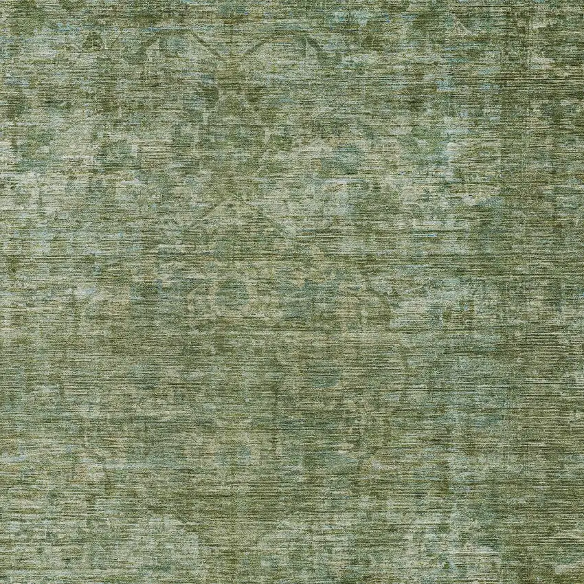 Olive Green And Ivory Floral Medallion Washable Indoor Outdoor Area Rug Photo 6