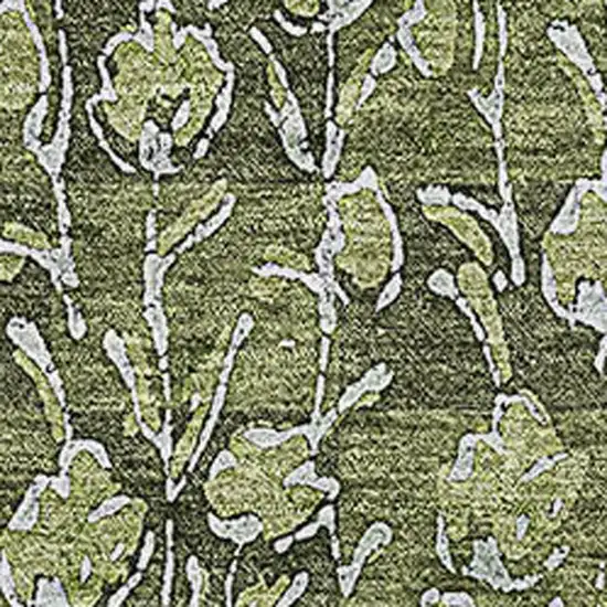 Olive Green And Ivory Floral Washable Area Rug With UV Protection Photo 4