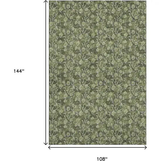 Olive Green And Ivory Floral Washable Area Rug With UV Protection Photo 3