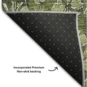 Photo of Olive Green And Ivory Floral Washable Area Rug With UV Protection