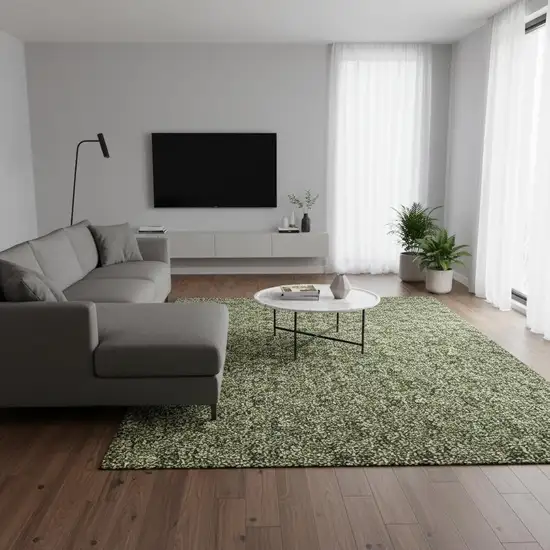 Olive Green And Ivory Floral Washable Area Rug With UV Protection Photo 3