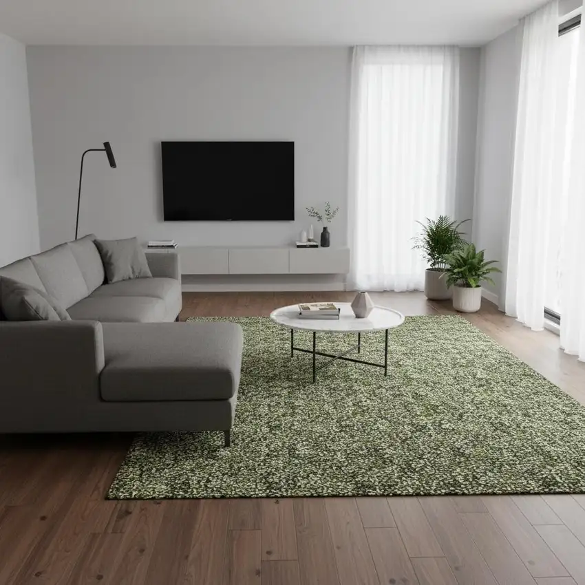 Olive Green And Ivory Floral Washable Area Rug With UV Protection Photo 3