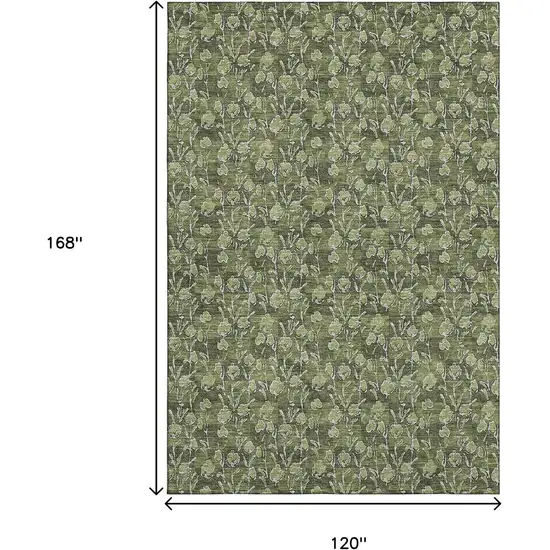 Olive Green And Ivory Floral Washable Area Rug With UV Protection Photo 4