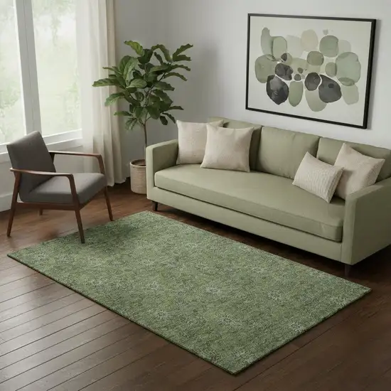 Olive Green And Ivory Floral Washable Area Rug With UV Protection Photo 1