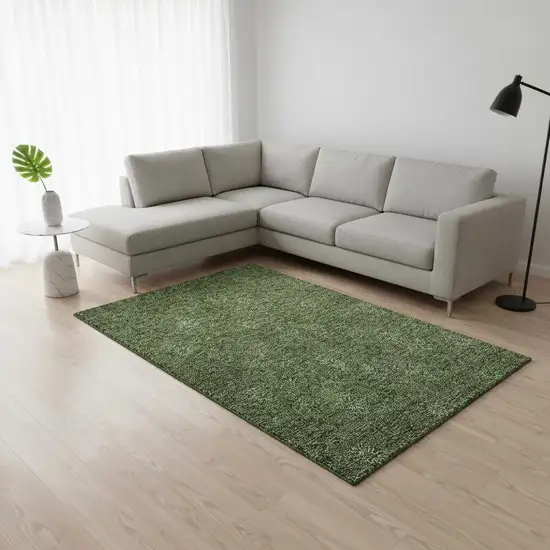 Olive Green And Ivory Floral Washable Area Rug With UV Protection Photo 2