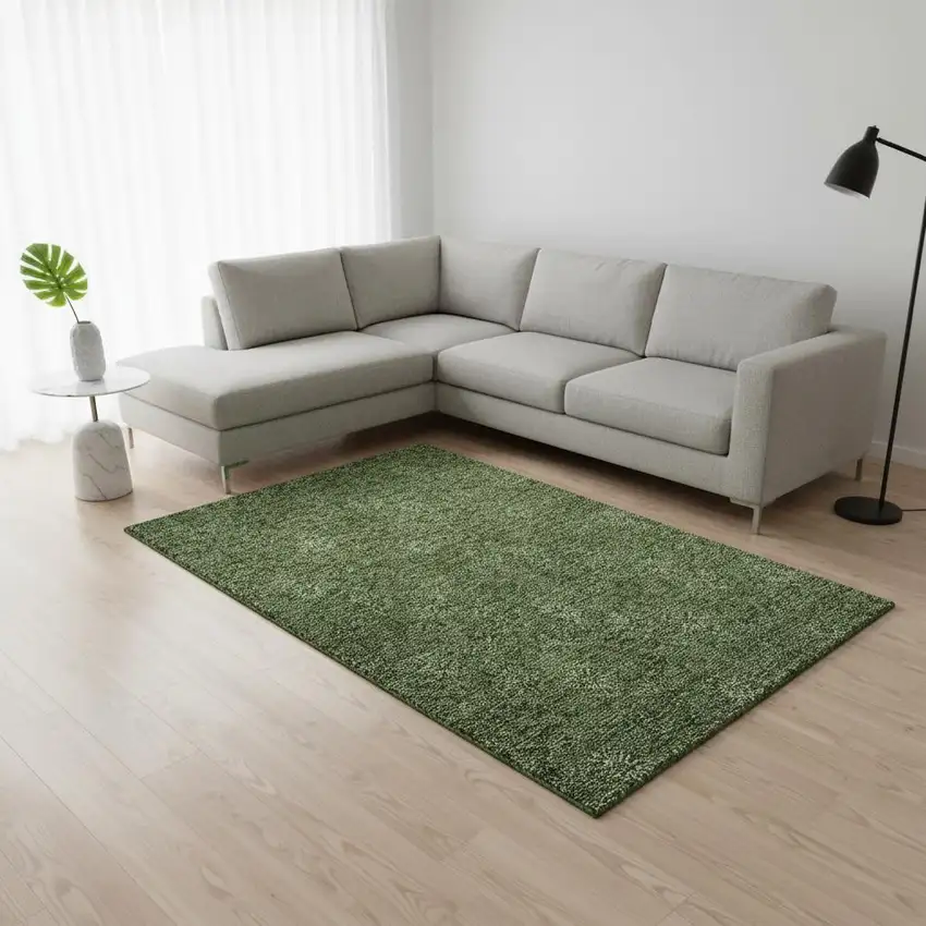 Olive Green And Ivory Floral Washable Area Rug With UV Protection Photo 2