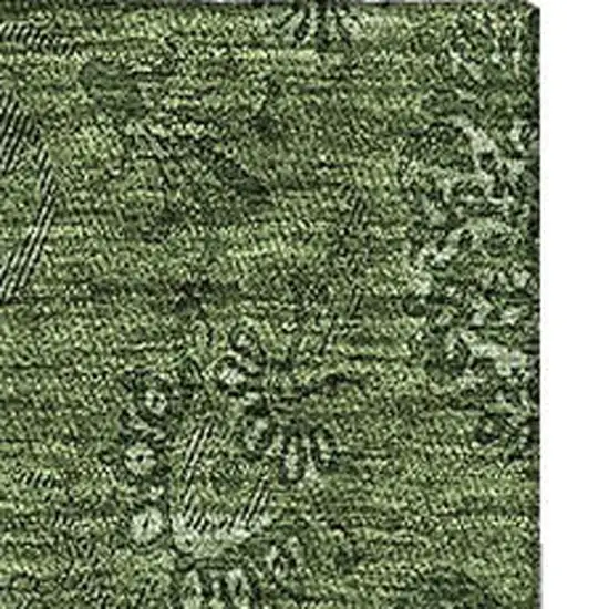 Olive Green And Ivory Floral Washable Area Rug With UV Protection Photo 4