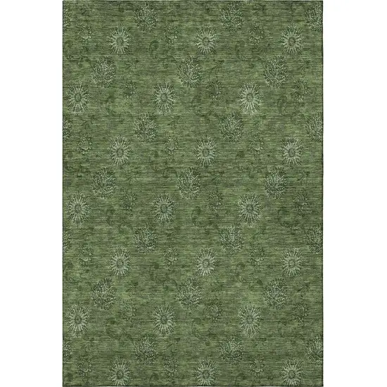 Olive Green And Ivory Floral Washable Area Rug With UV Protection Photo 3