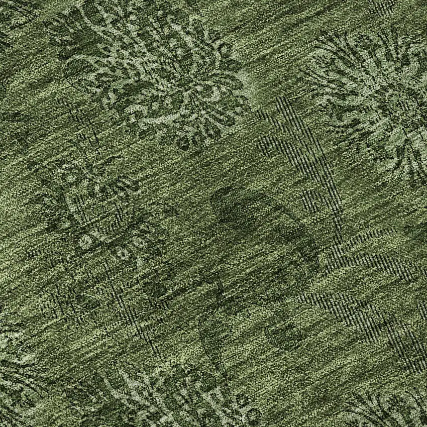 Olive Green And Ivory Floral Washable Area Rug With UV Protection Photo 9