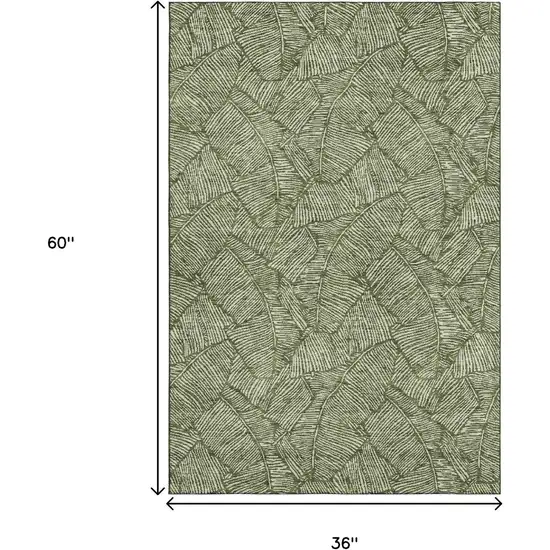 Olive Green And Ivory Floral Washable Area Rug With UV Protection Photo 3