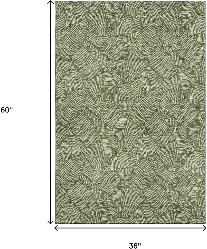 Olive Green And Ivory Floral Washable Area Rug With UV Protection Photo 3