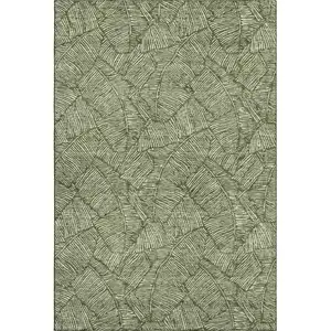 Photo of Olive Green And Ivory Floral Washable Area Rug With UV Protection