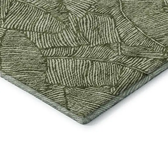 Olive Green And Ivory Floral Washable Area Rug With UV Protection Photo 8