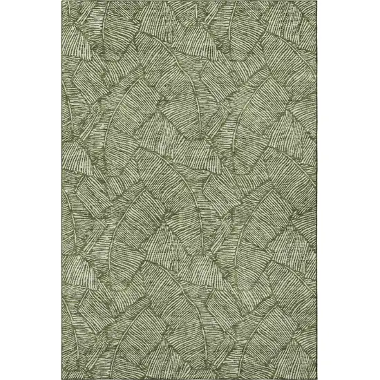 Olive Green And Ivory Floral Washable Area Rug With UV Protection Photo 4