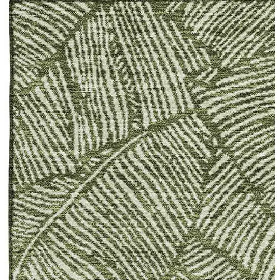 Olive Green And Ivory Floral Washable Area Rug With UV Protection Photo 3