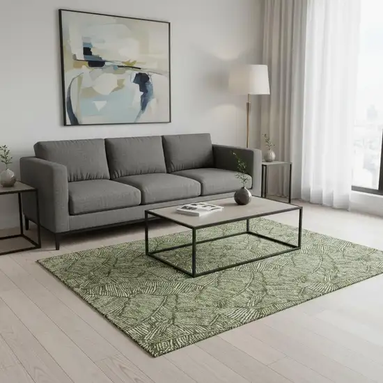 Olive Green And Ivory Floral Washable Area Rug With UV Protection Photo 2