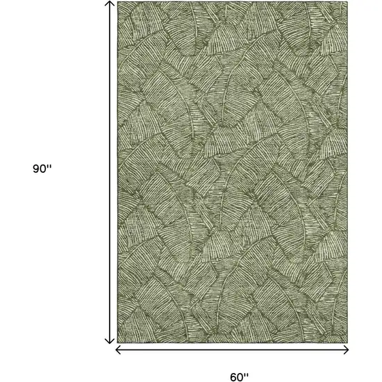 Olive Green And Ivory Floral Washable Area Rug With UV Protection Photo 3