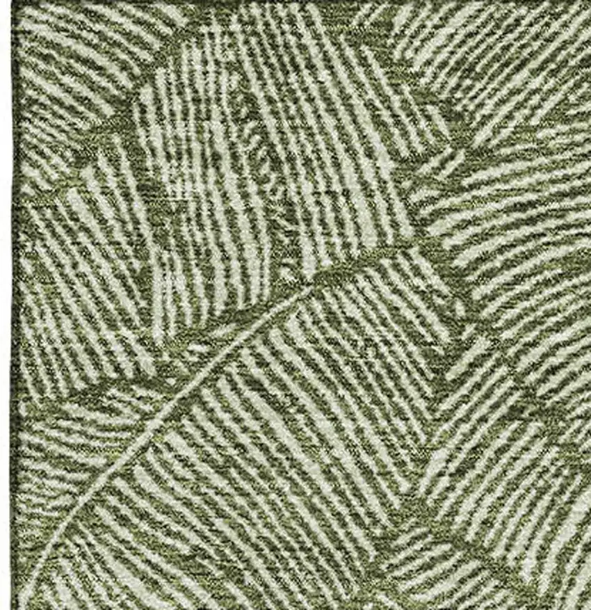 Olive Green And Ivory Floral Washable Area Rug With UV Protection Photo 4