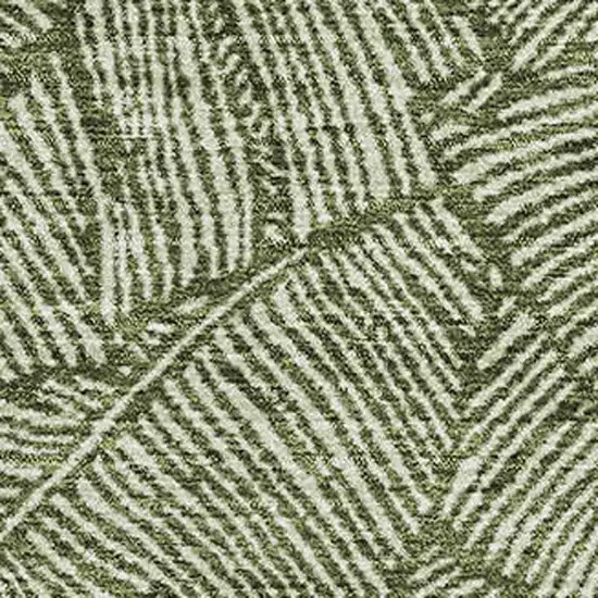 Olive Green And Ivory Floral Washable Area Rug With UV Protection Photo 3