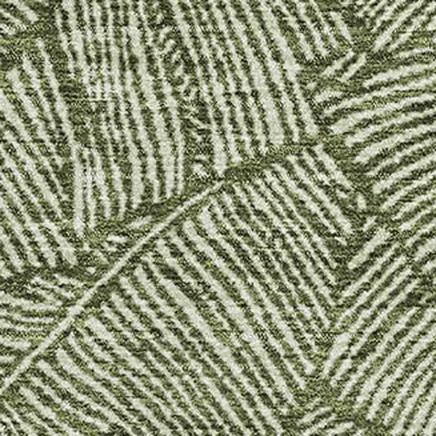 Olive Green And Ivory Floral Washable Area Rug With UV Protection Photo 3