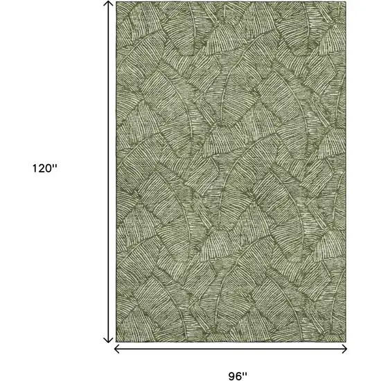 Olive Green And Ivory Floral Washable Area Rug With UV Protection Photo 3