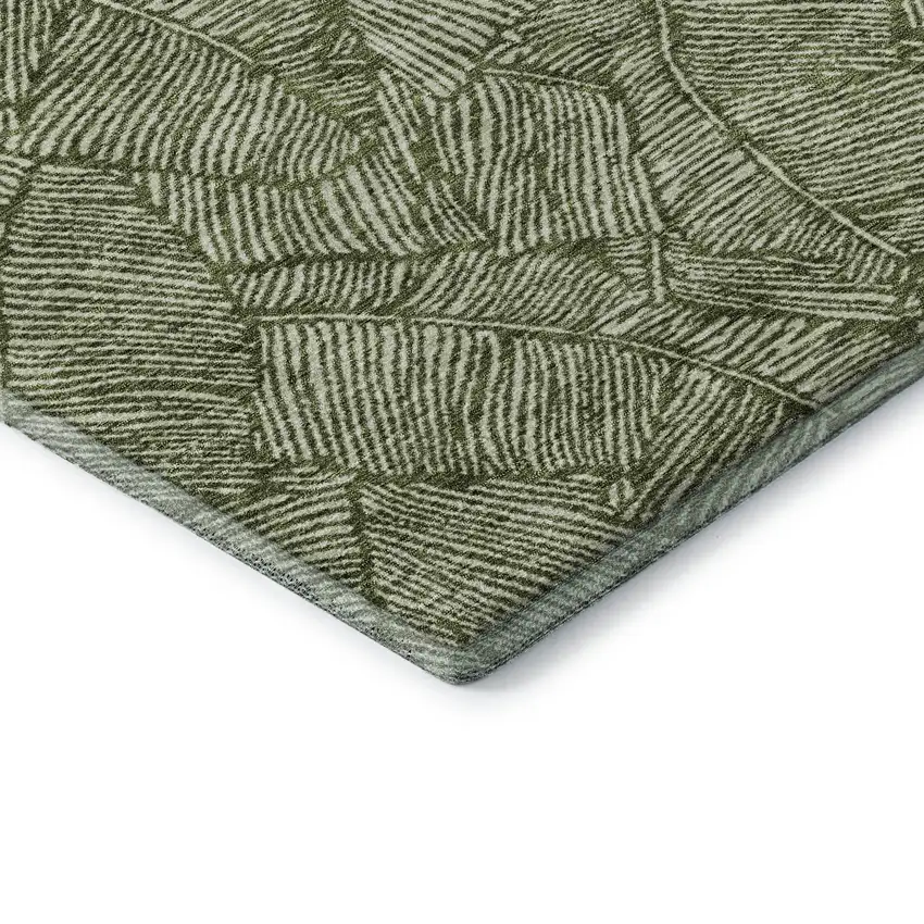 Olive Green And Ivory Floral Washable Area Rug With UV Protection Photo 8