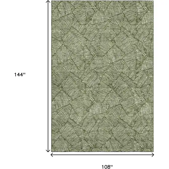 Olive Green And Ivory Floral Washable Area Rug With UV Protection Photo 3