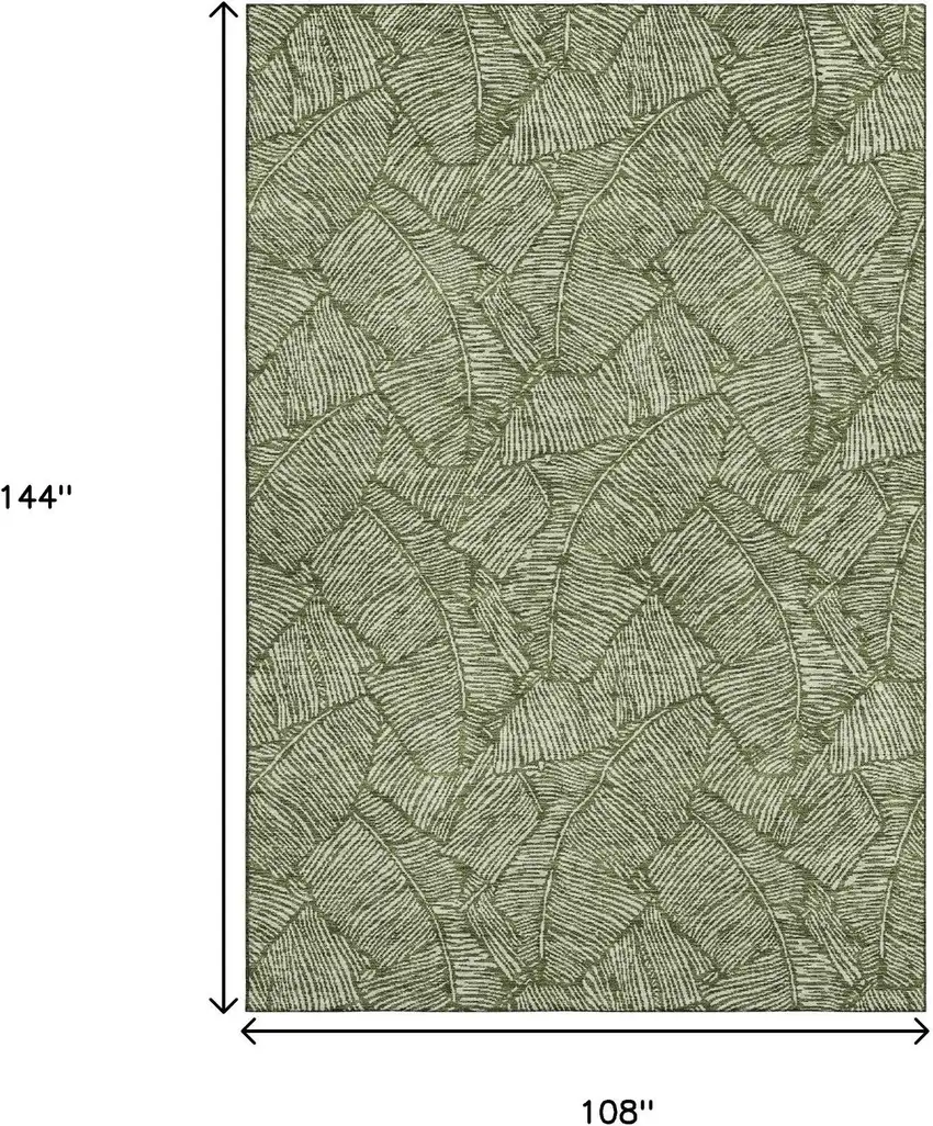 Olive Green And Ivory Floral Washable Area Rug With UV Protection Photo 3