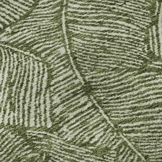 Olive Green And Ivory Floral Washable Area Rug With UV Protection Photo 9
