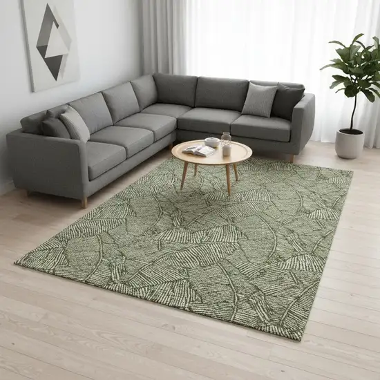 Olive Green And Ivory Floral Washable Area Rug With UV Protection Photo 2