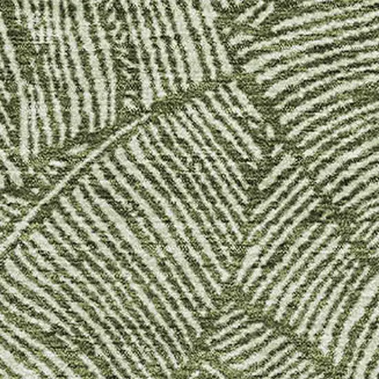 Olive Green And Ivory Floral Washable Area Rug With UV Protection Photo 3