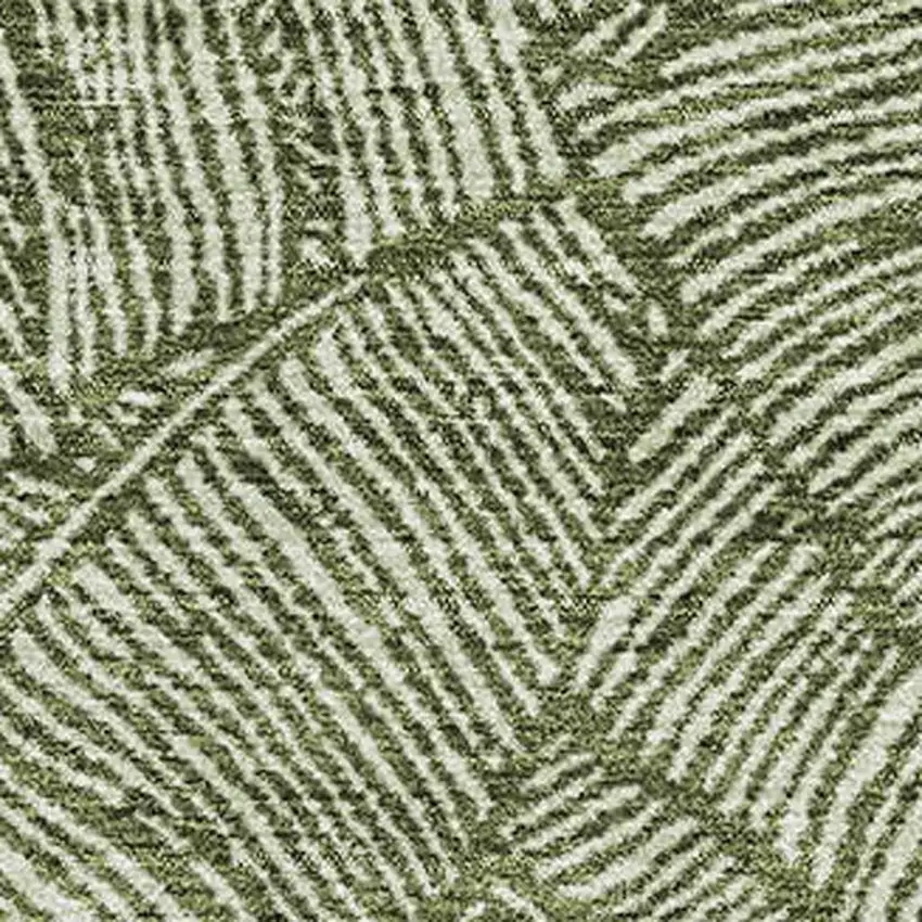 Olive Green And Ivory Floral Washable Area Rug With UV Protection Photo 3