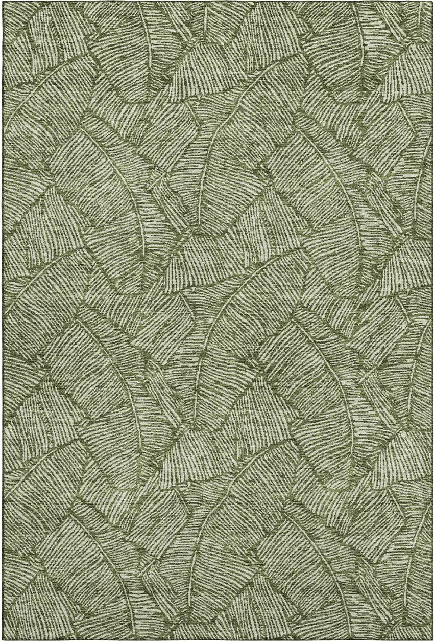 Olive Green And Ivory Floral Washable Area Rug With UV Protection Photo 1