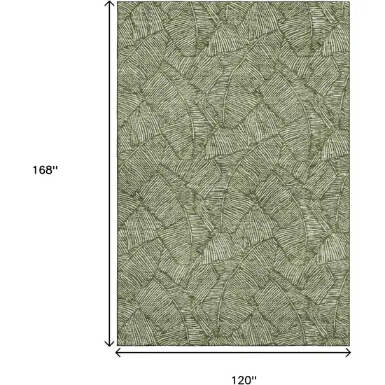 Olive Green And Ivory Floral Washable Area Rug With UV Protection Photo 3