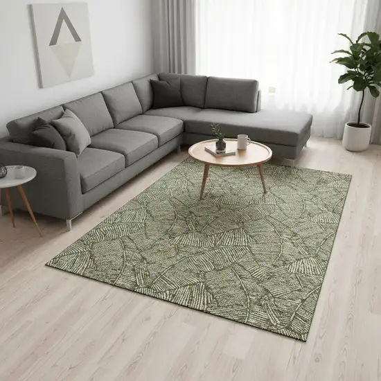 Olive Green And Ivory Floral Washable Area Rug With UV Protection Photo 2