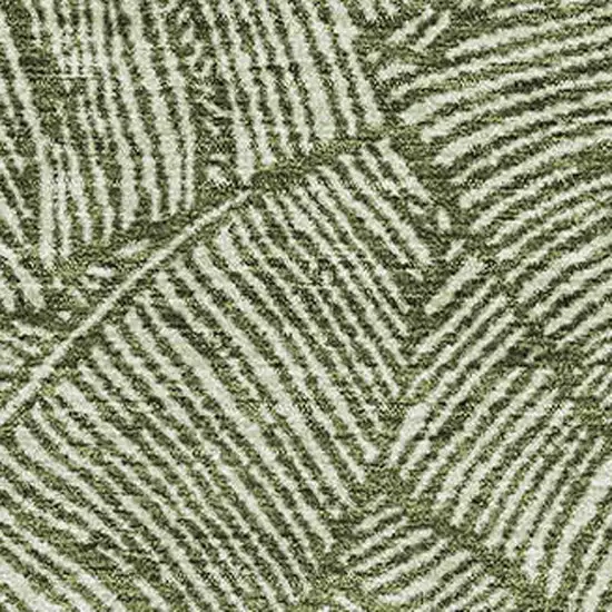 Olive Green And Ivory Floral Washable Area Rug With UV Protection Photo 3