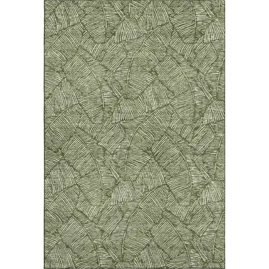 Olive Green And Ivory Floral Washable Area Rug With UV Protection Photo 1