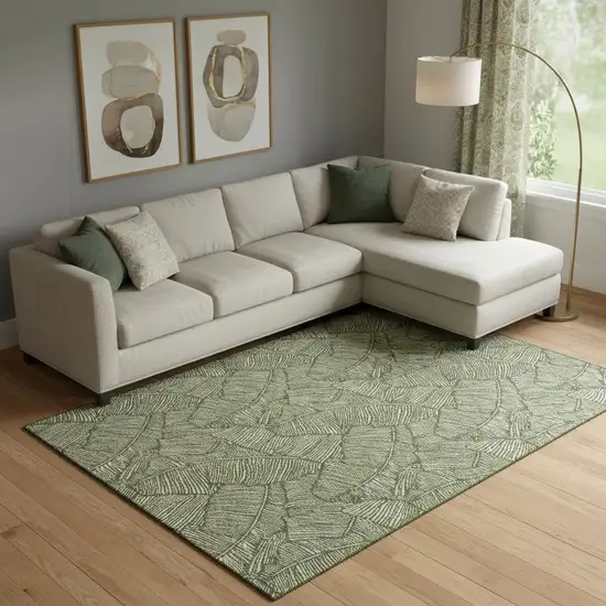 Olive Green And Ivory Floral Washable Area Rug With UV Protection Photo 1