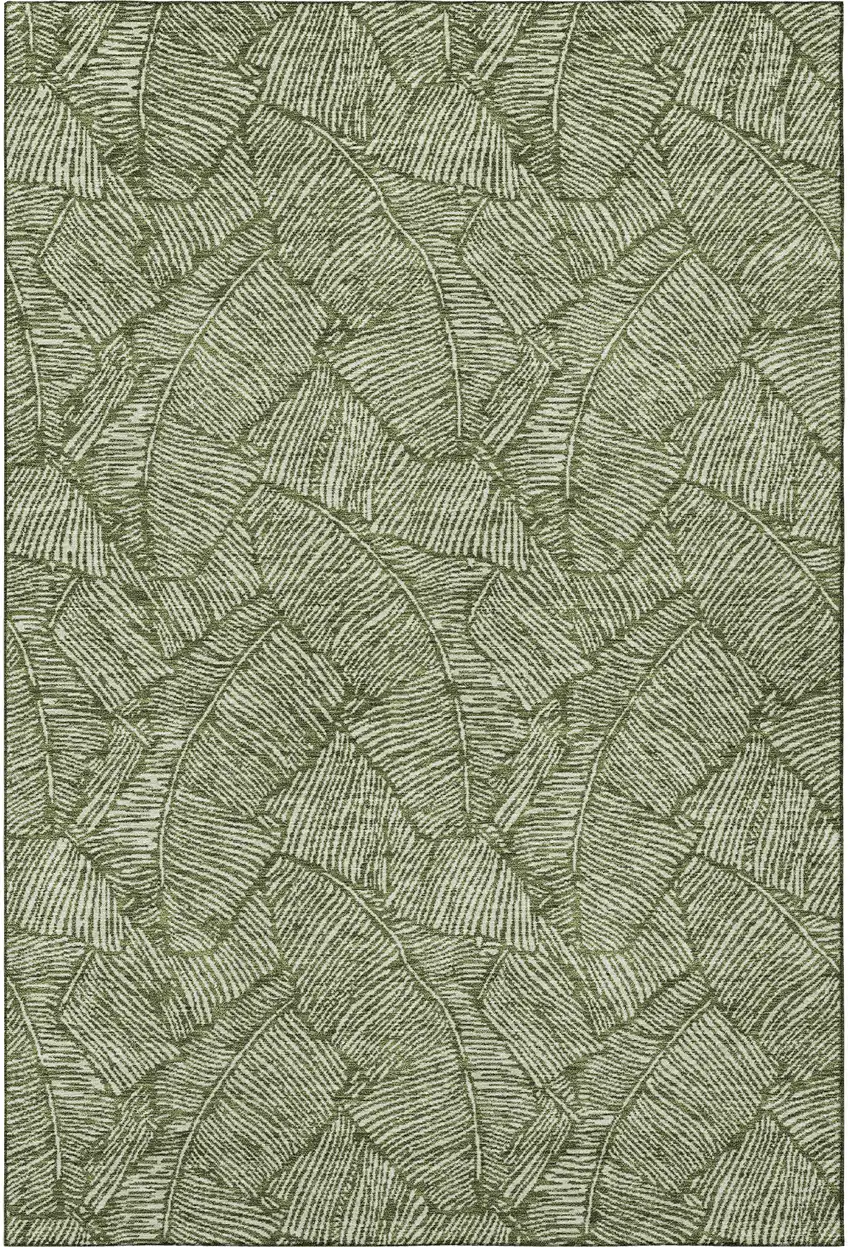 Olive Green And Ivory Floral Washable Area Rug With UV Protection Photo 4