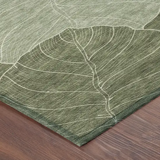 Olive Green And Ivory Floral Washable Indoor Outdoor Area Rug Photo 8