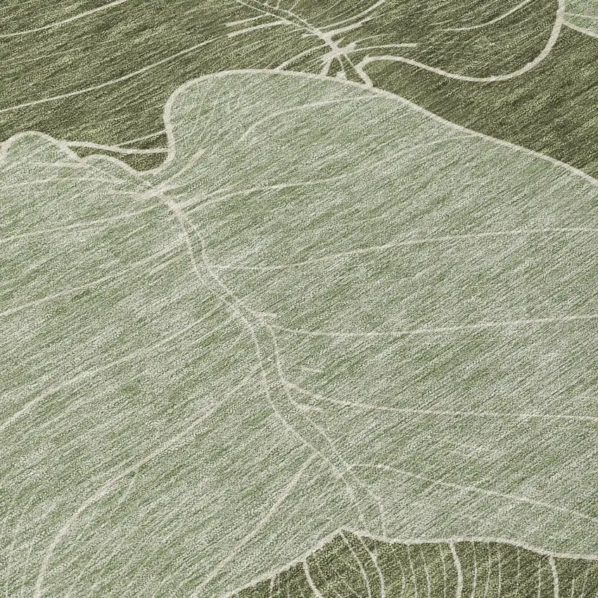 Olive Green And Ivory Floral Washable Indoor Outdoor Area Rug Photo 9