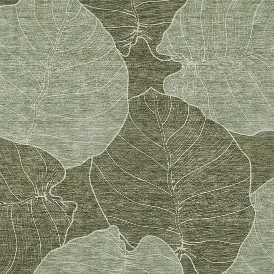 Olive Green And Ivory Floral Washable Indoor Outdoor Area Rug Photo 2