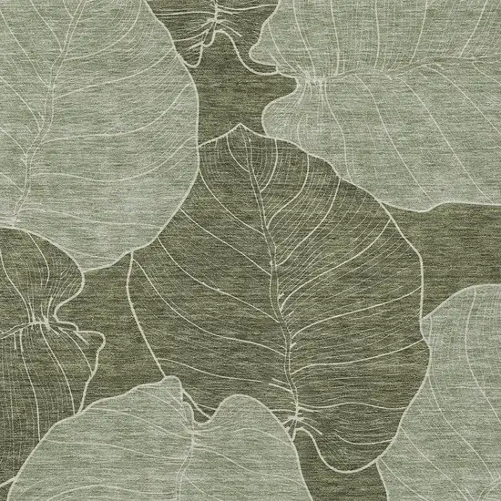 Olive Green And Ivory Floral Washable Indoor Outdoor Area Rug Photo 2