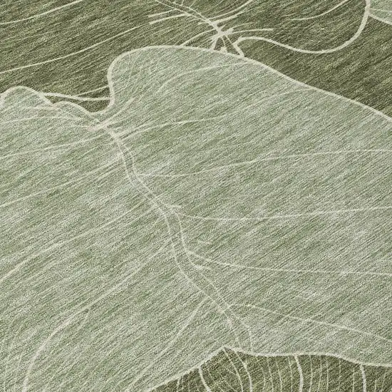 Olive Green And Ivory Floral Washable Indoor Outdoor Area Rug Photo 9