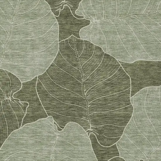 Olive Green And Ivory Floral Washable Indoor Outdoor Area Rug Photo 2