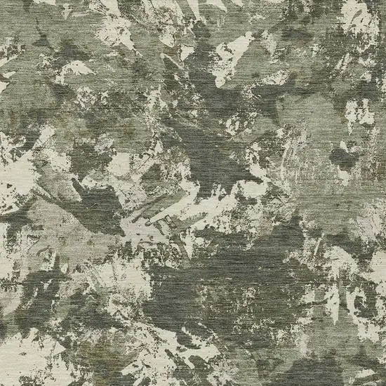 Olive Green And Ivory Floral Washable Indoor Outdoor Area Rug Photo 6