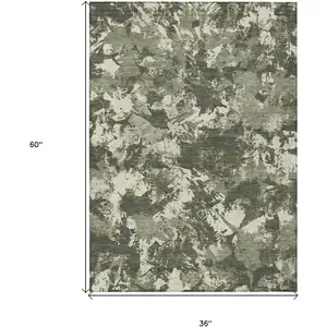 Photo of Olive Green And Ivory Floral Washable Indoor Outdoor Area Rug