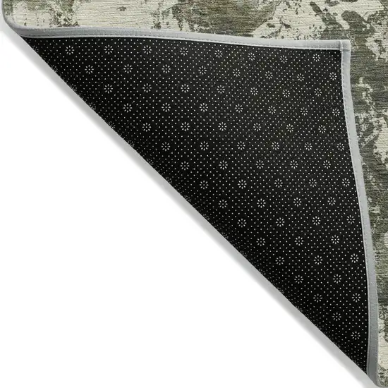 Olive Green And Ivory Floral Washable Indoor Outdoor Area Rug Photo 4