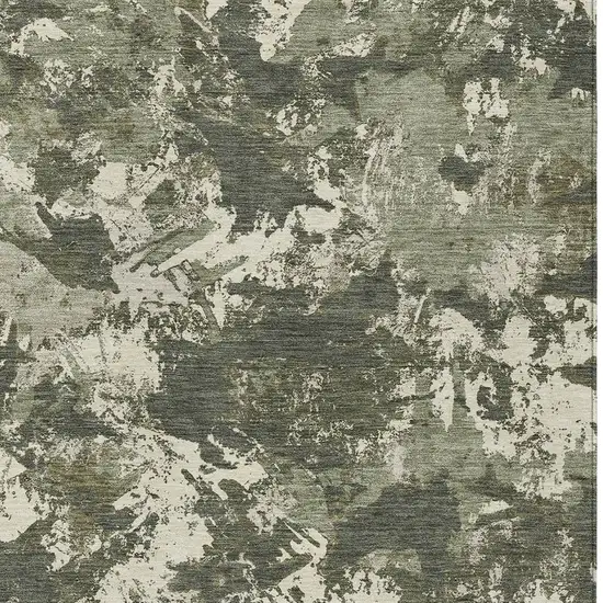 Olive Green And Ivory Floral Washable Indoor Outdoor Area Rug Photo 6
