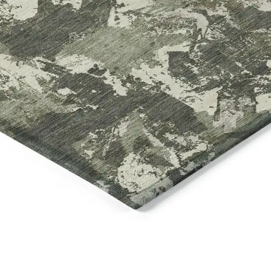 Olive Green And Ivory Floral Washable Indoor Outdoor Area Rug Photo 5